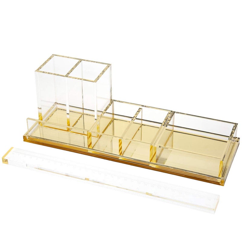 EXPUTRAN Acrylic Desk Organizer 4-Piece Desk Kit + Free Complimentary Acrylic Ruler, Desktop Organization for Office or Home (Gold) - Image 1